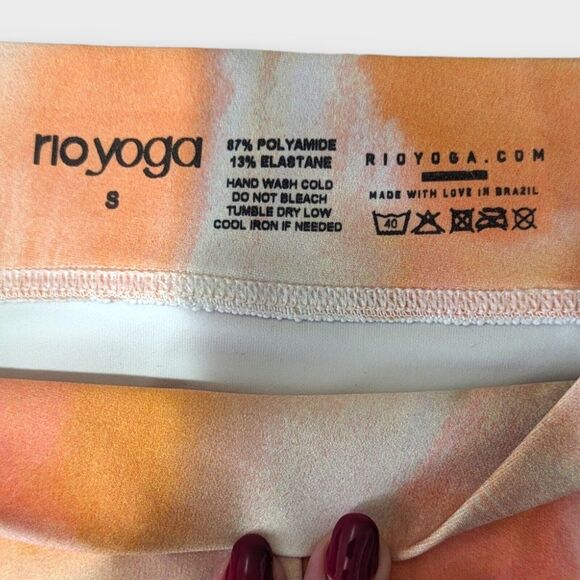 RIO YOGA Shorts Women's Size Small Orange Taupe Brush Stroke Gym Workout Dance - Picture 4 of 6